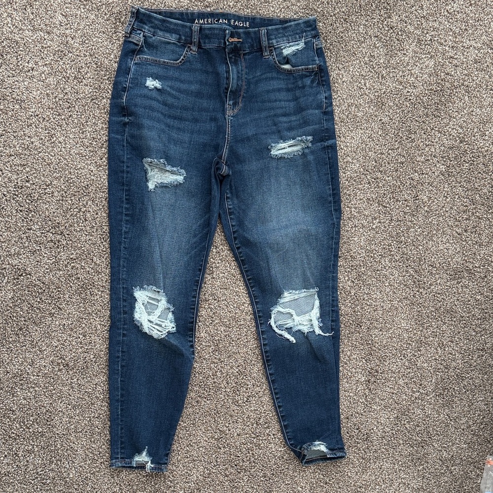 American Eagle Outfitters Women's High Rise Ripped Blue Jeans